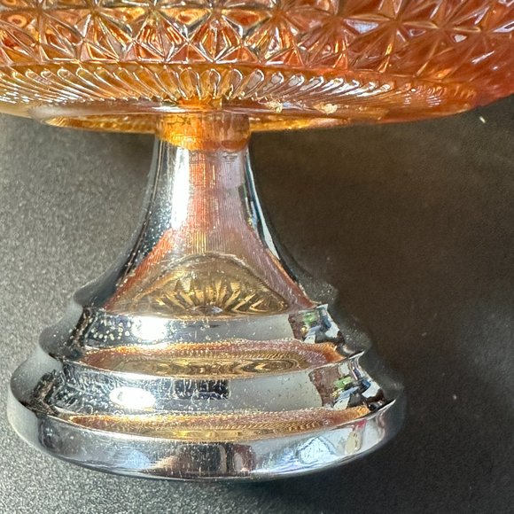 VINTAGE MARIGOLD CARNIVAL GLASS 8.25" BOWL ON METAL STAND - Picture 12 of 12